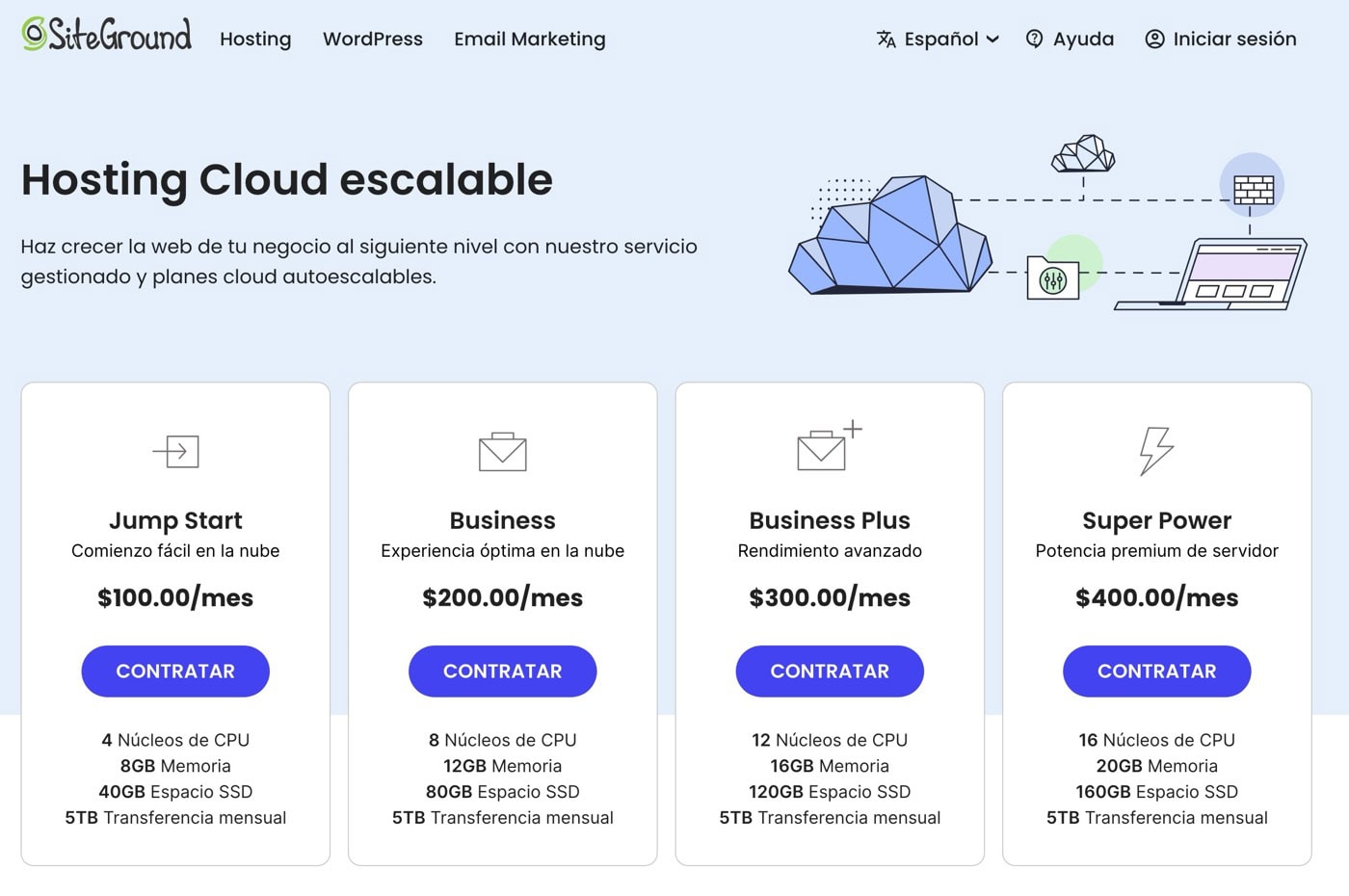 Cloud hosting de SiteGround