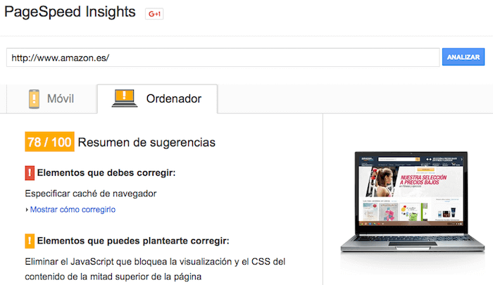 Captura de pantalla de Goolgle Page Insights