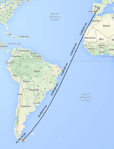 La distancia entre Madrid y PuertoWilliams es de más de 12.000 Km