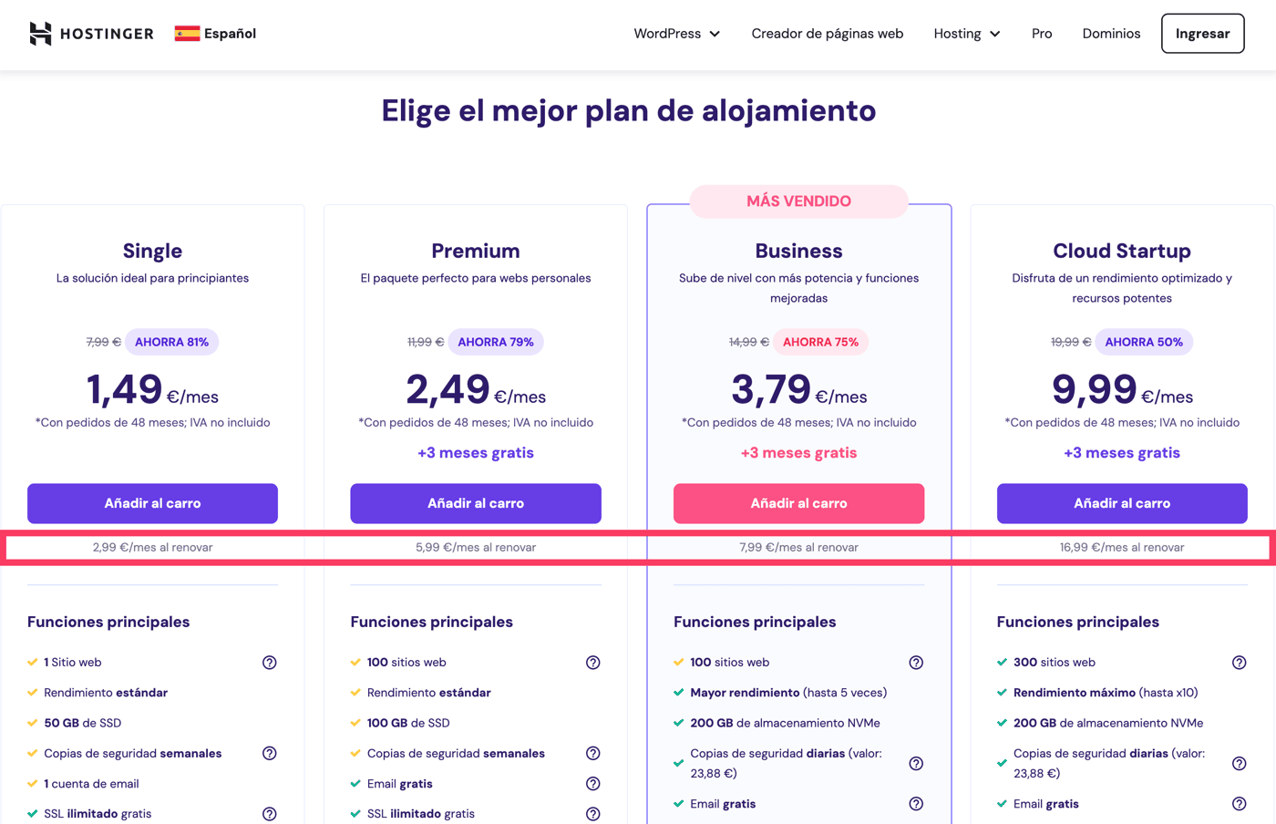 Hostinger transparencia en los precios