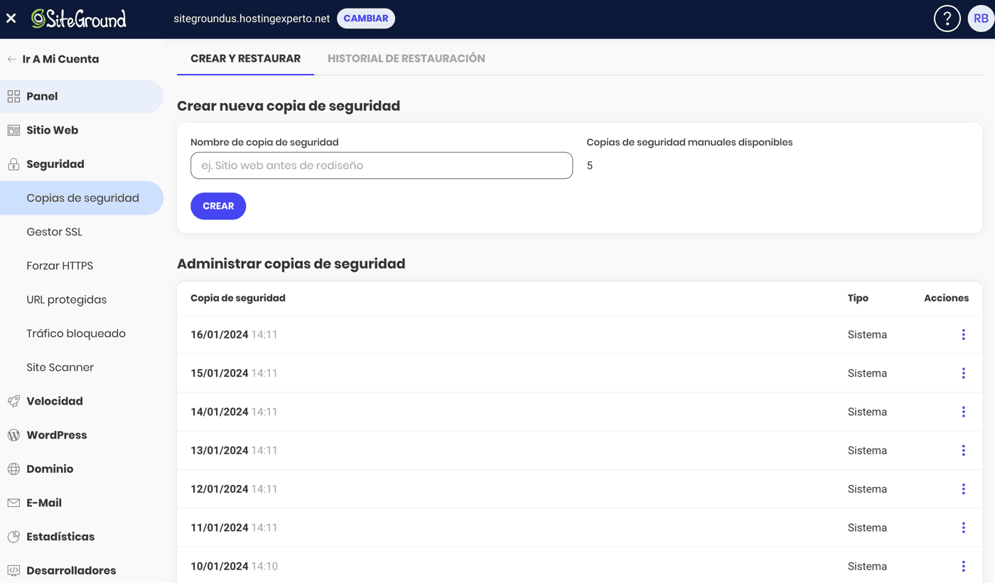 Gestiona copias de seguridad con SiteGround