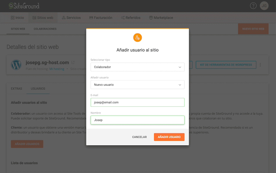 Gestión de usuarios con SiteGround