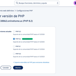 IONOS control de versiones de PHP