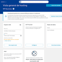 IONOS panel de gestión del hosting
