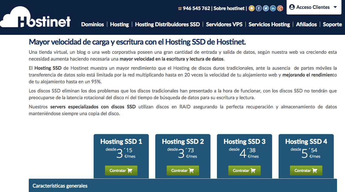 Hostinet - Precios del hosting SSD