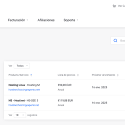 Hostinet Servicios Contratados