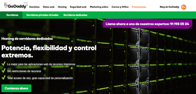 Hosting dedicado de GoDaddy