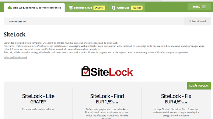 One-.com seguridad con SiteLock