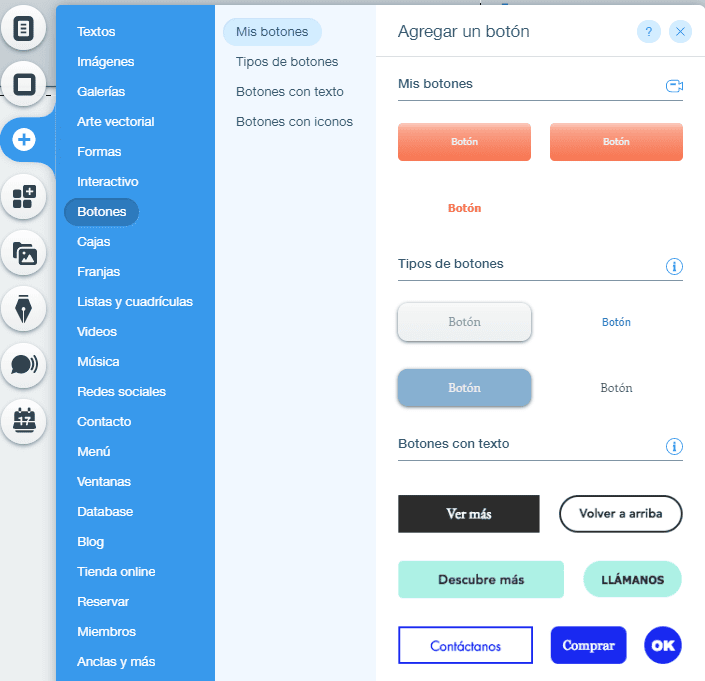Editor de Wix botones