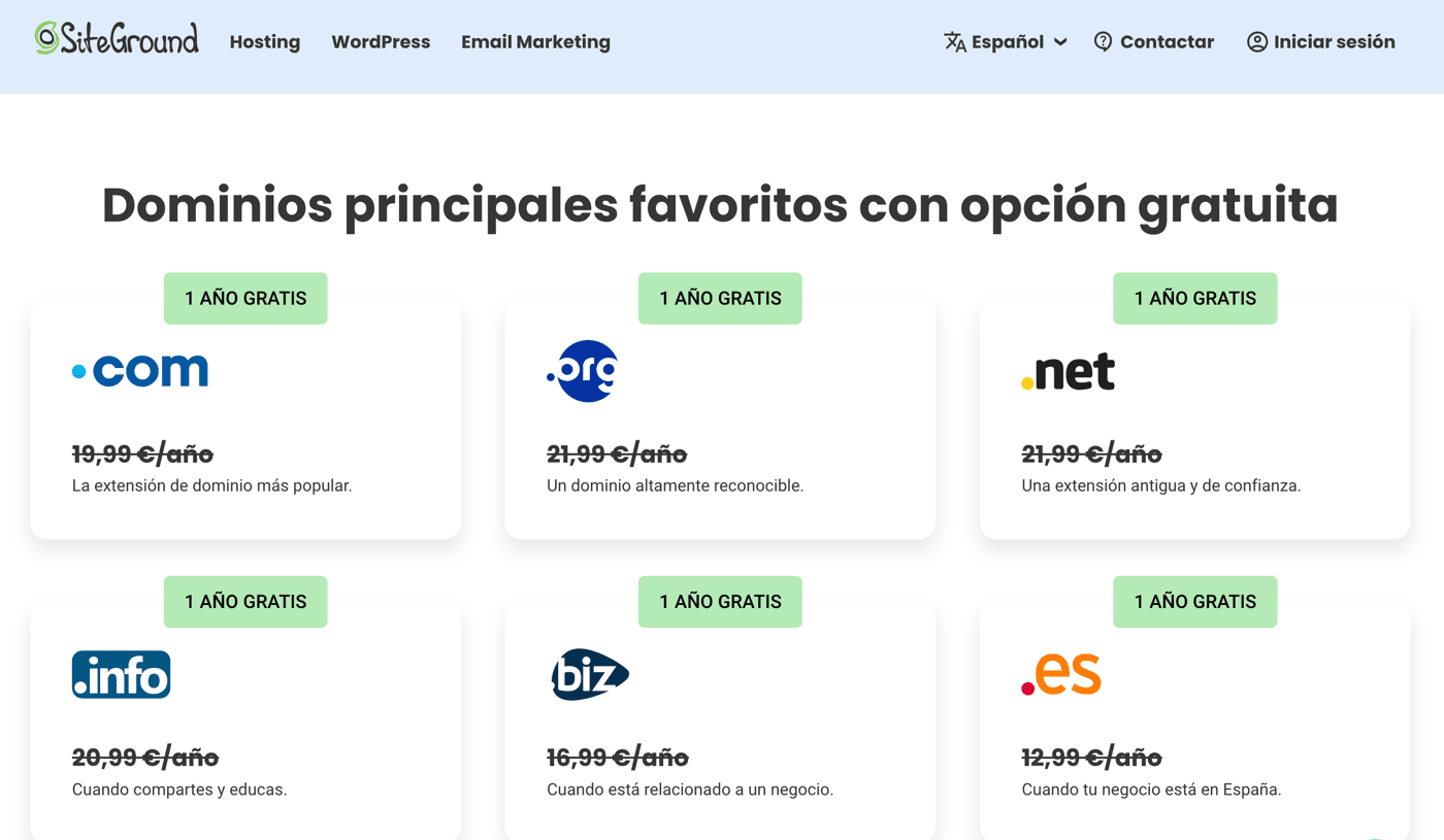 Los dominios con SiteGround