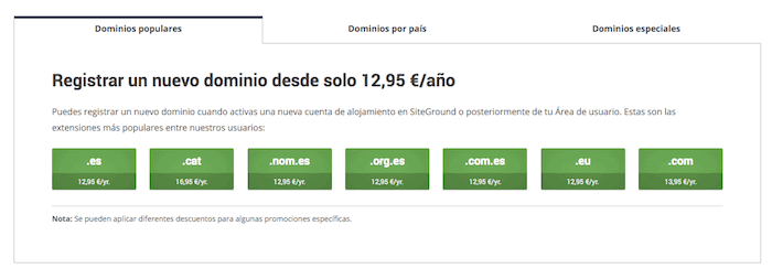 siteground precios de dominios