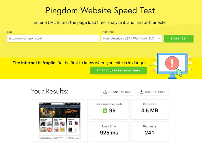 Pingdom test de velocidad