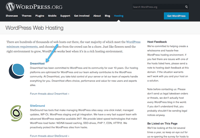 DreamHost es un servicio de hosting recomendado por WordPress