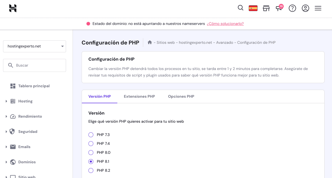 Controla las versiones de PHP con Hostinger