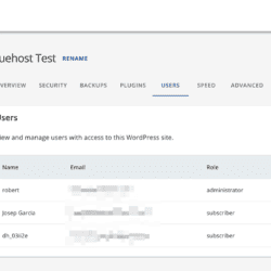 Gestión de usuarios de Bluehost