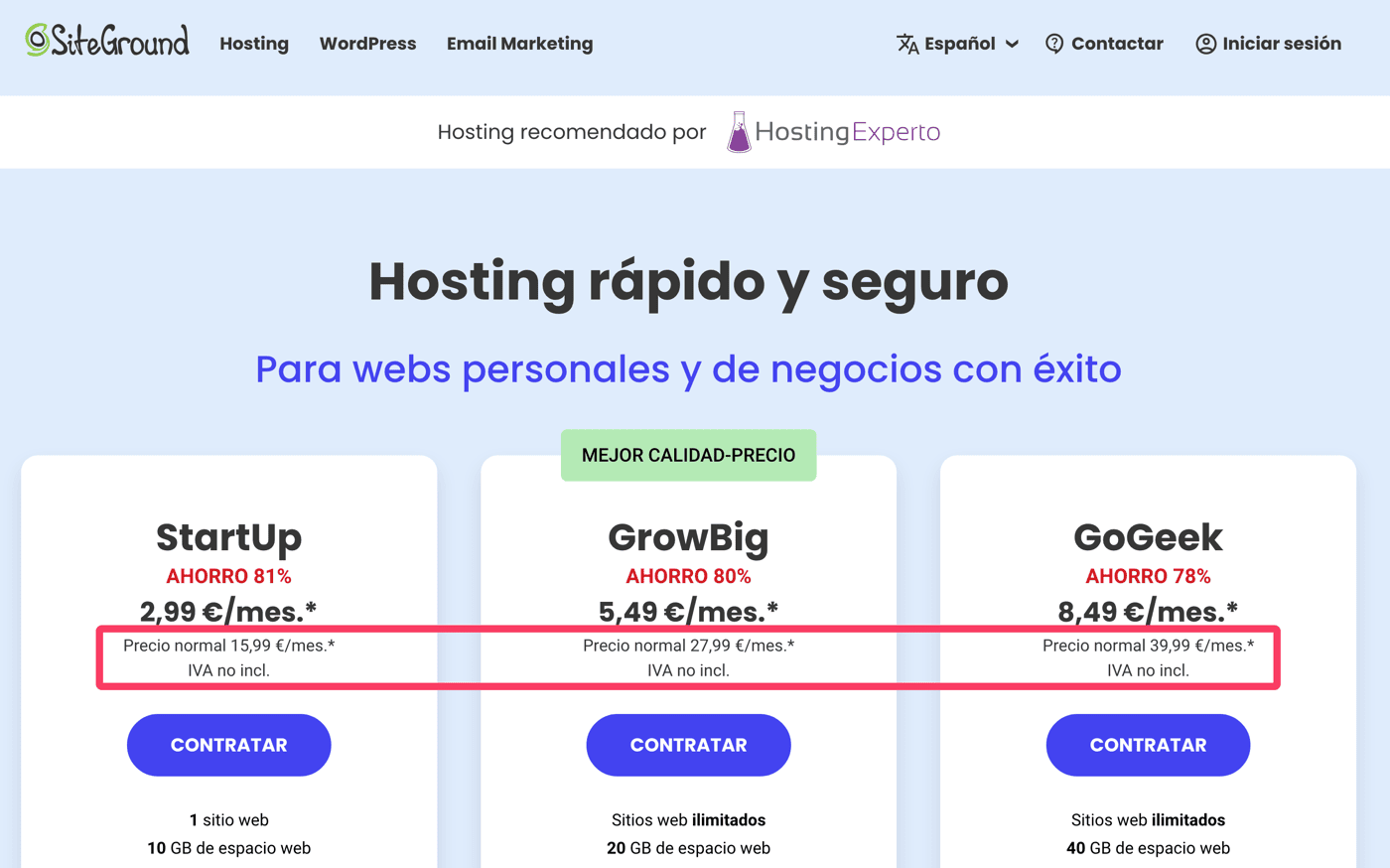 Precios de SiteGround después de la primera renovación