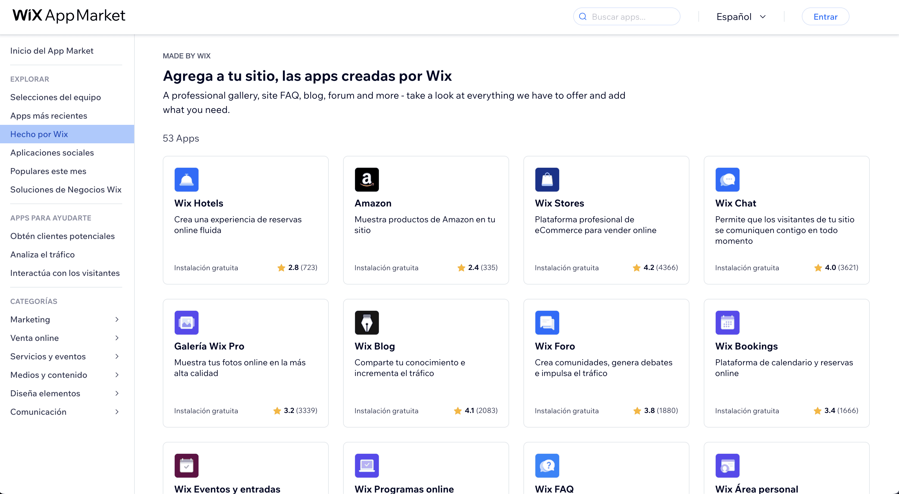 El App Market de Wix